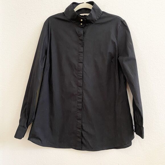 Soft‎ Surroundings Black High Collar Tunic Button Up Blouse Top M Cotton Blend - Picture 5 of 11